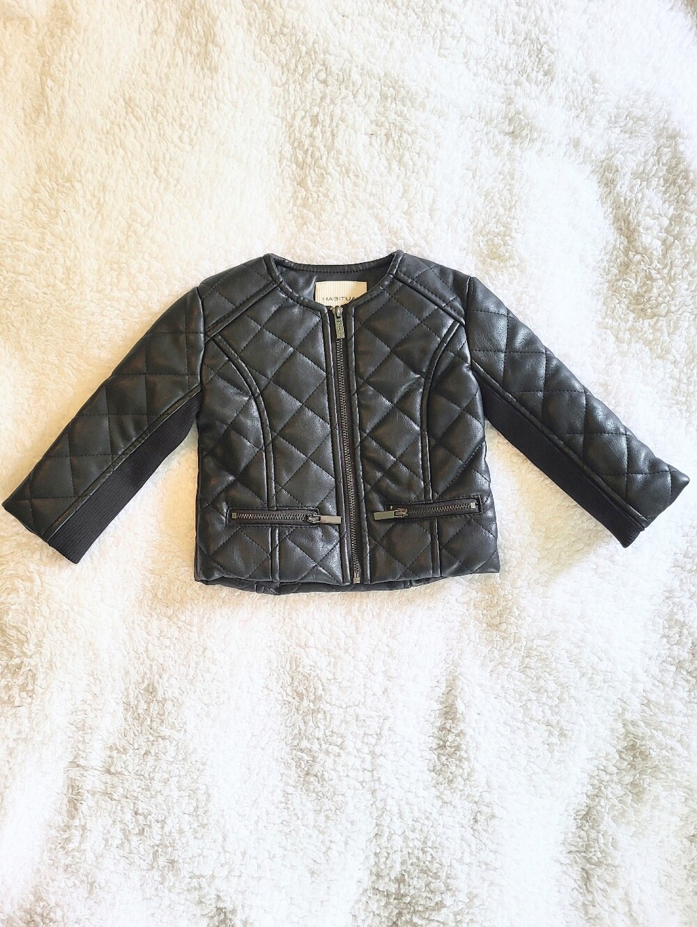 NWOT Habitual Baby Girl Vegan Black Faux Leather Jacket Moto 12 Months